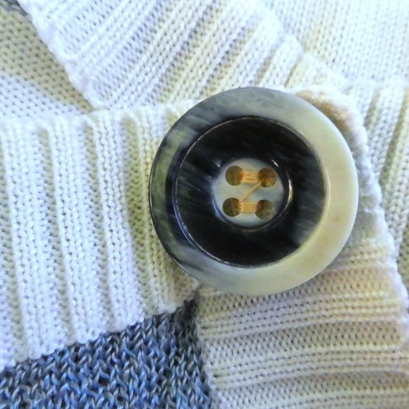 Crissa Linea Italiana Vintage 70s Wool Knit Sweater Top Blue Ivory Stripe Italy - Picture 5 of 6